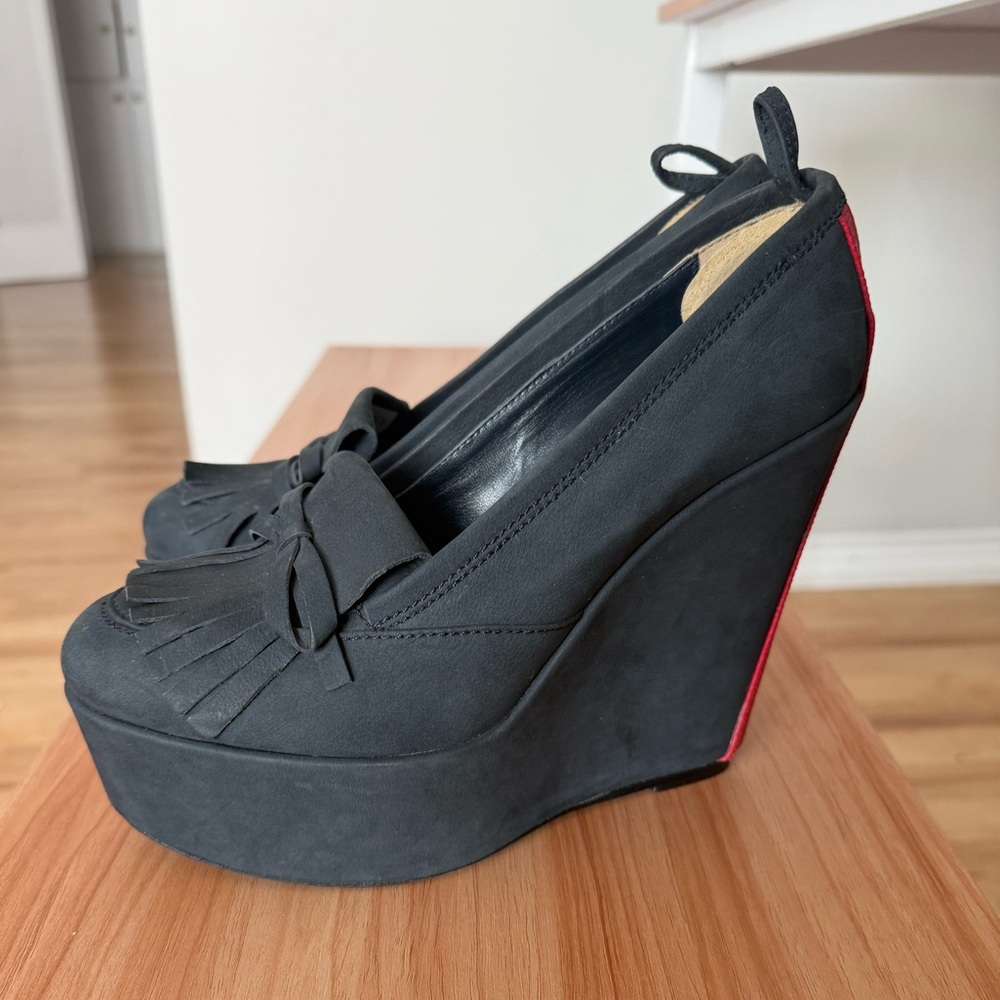 Black Fleece Thom Browne x Brooks Brothers Mod Blue Suede Leather Wedge Loafers - Picture 10 of 14